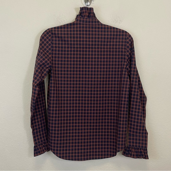 Tuckernuck‎ APOF Navy Plaid Ruffle High Neck Button Down Shirt Size XS - Picture 6 of 9